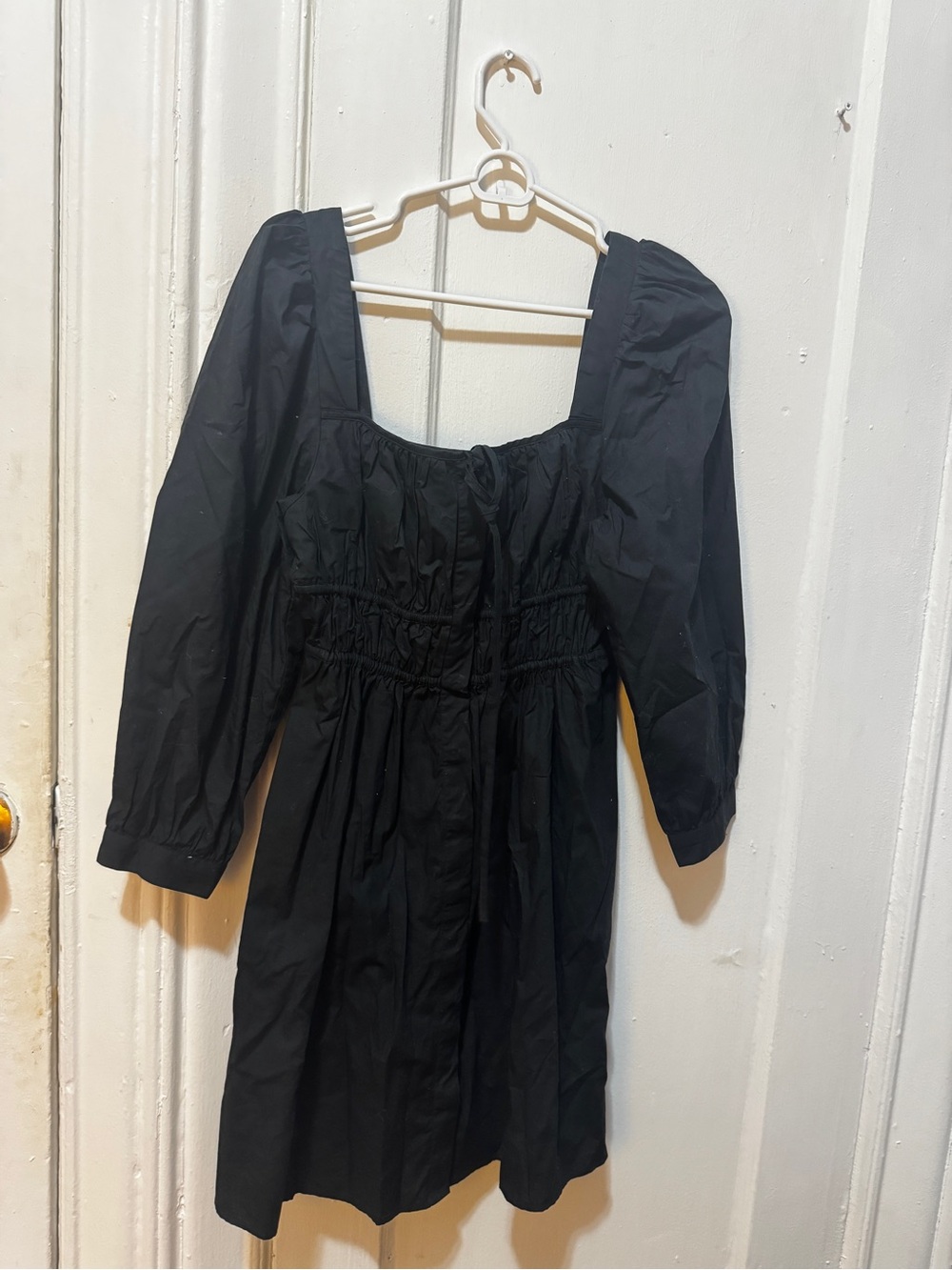J. Crew Black Smocked Square-Neck Long Sleeve Dress